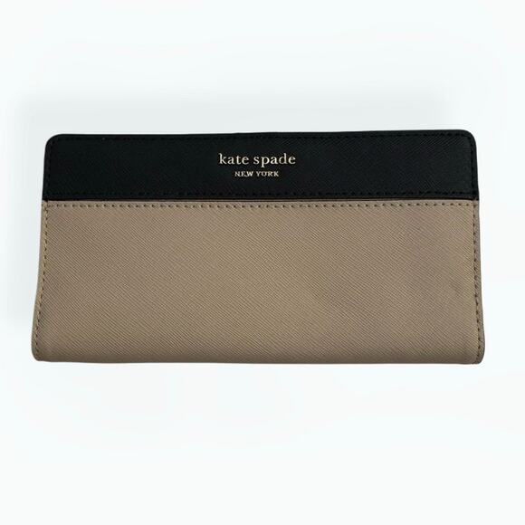 Kate Spade Taupe and Black Colorblock slim Card Holder Bifold Wallet - Picture 2 of 13